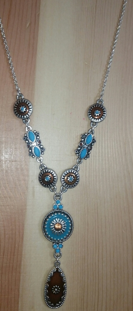NRT Silver, Enameled South Western Textured Neckla